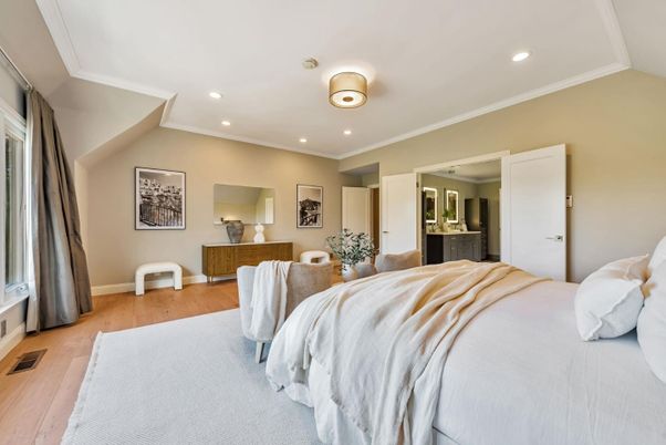 Bedroom, Interior, Recessed Lighting, Wood Texture Flooring