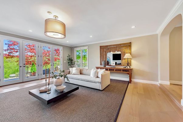 Home Office, Interior, Living room, Recessed Lighting, Wood Texture Flooring