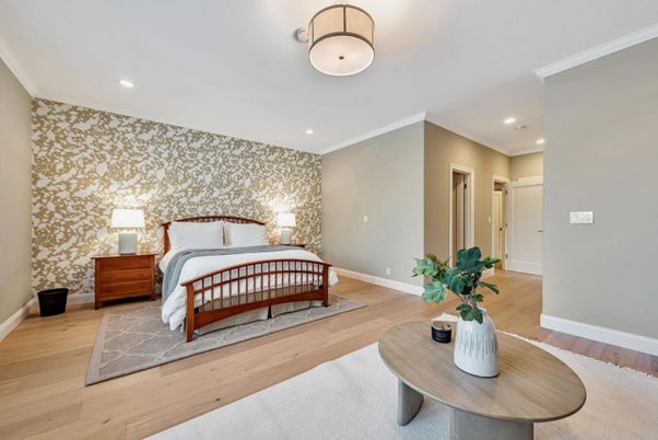 Bedroom, Interior, Recessed Lighting, Wood Texture Flooring