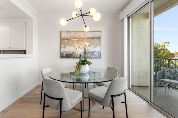 Dining room, Interior, Pendant Lights, Wood Texture Flooring