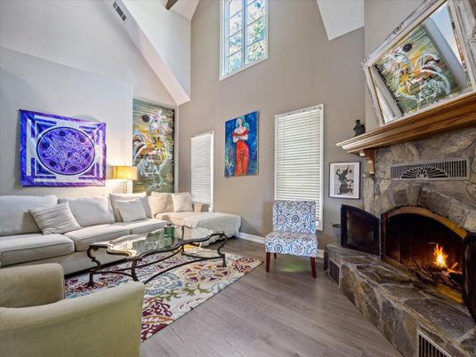 Fireplace, Interior, Living room, Wood Texture Flooring