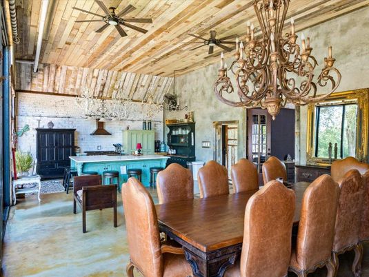 Chandelier, Dining room, Interior, Kitchen, Stone Walls, Wooden Beams, Wooden Ceilings