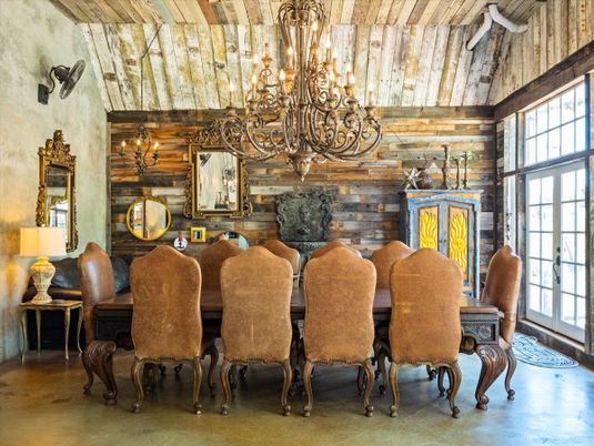 Chandelier, Dining room, Interior, Wood Texture Flooring, Wooden Walls