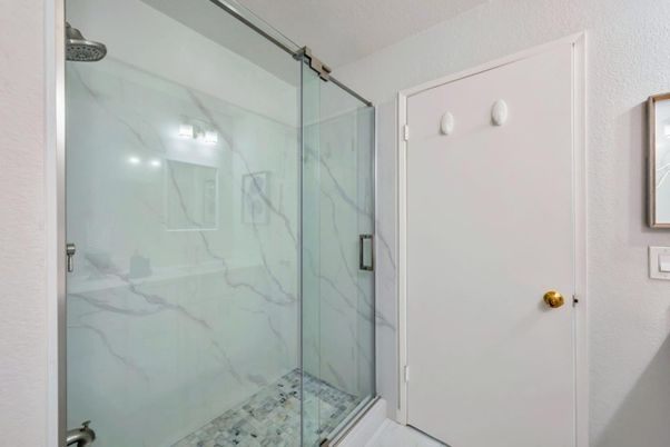 Bathroom, Glass Shower, Interior, Marble Walls