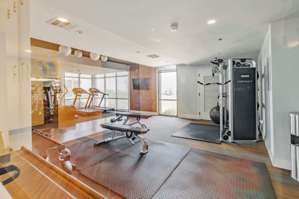 Fitness Equipment, Interior, Recessed Lighting, Wood Texture Flooring