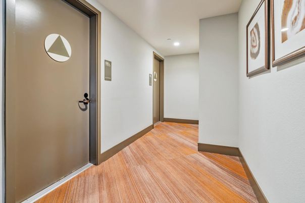 Elevator, Interior, Recessed Lighting, Wood Texture Flooring