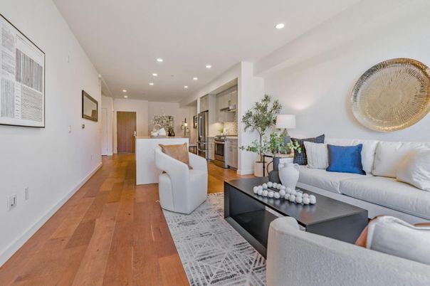 Interior, Kitchen, Living room, Recessed Lighting, Stainless Steel Appliances, Wood Texture Flooring