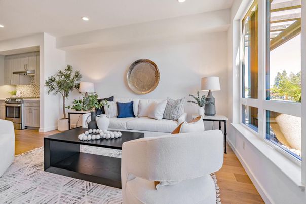 Interior, Kitchen, Living room, Recessed Lighting, Stainless Steel Appliances, Wood Texture Flooring