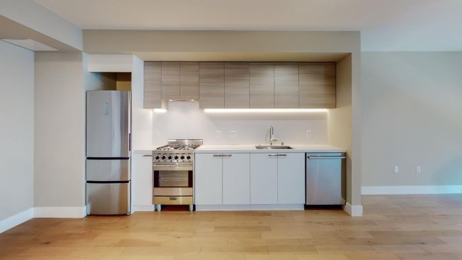 Interior, Kitchen, Pendant Lights, Stainless Steel Appliances, Wood Texture Flooring
