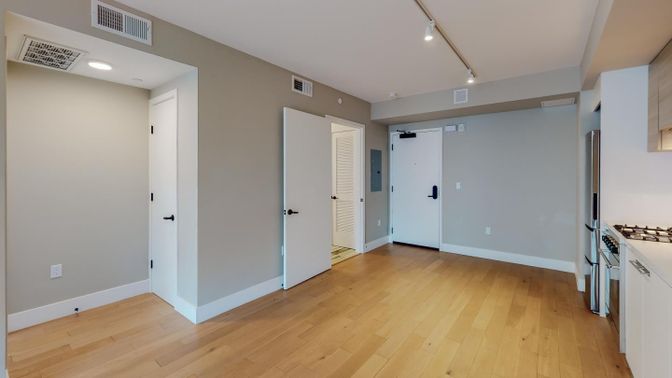 Empty room, Interior, Recessed Lighting, Wood Texture Flooring