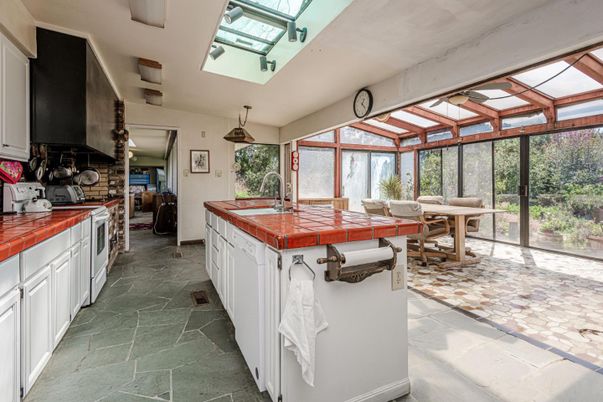 Dining room, Glass Ceilings, Interior, Kitchen, Pendant Lights, Sun Room, Tile Countertops