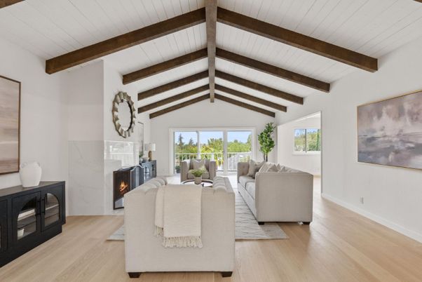 Fireplace, Interior, Living room, Wooden Beams, Wood Texture Flooring