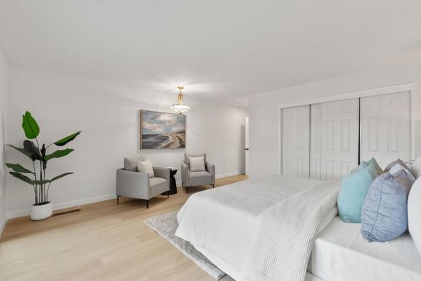 Bedroom, Chandelier, Interior, Wood Texture Flooring