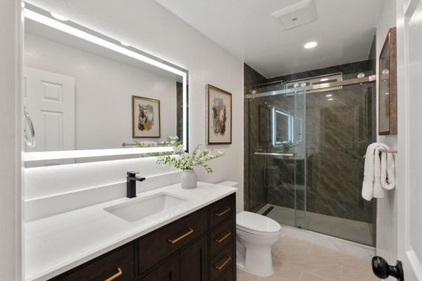 Bathroom, Glass Shower, Interior, Recessed Lighting