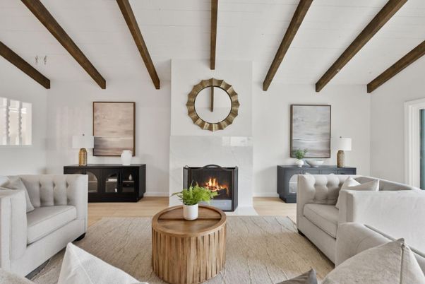 Fireplace, Interior, Living room, Wooden Beams, Wood Texture Flooring