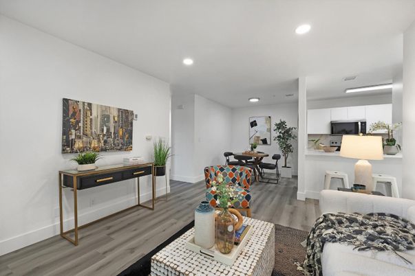 Dining room, Interior, Kitchen, Recessed Lighting, Wood Texture Flooring