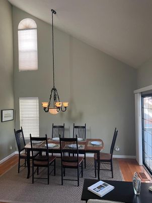 Chandelier, Dining room, Interior, Wood Texture Flooring