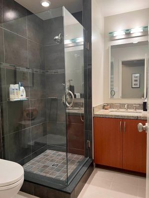 Bathroom, Glass Shower, Interior, Recessed Lighting