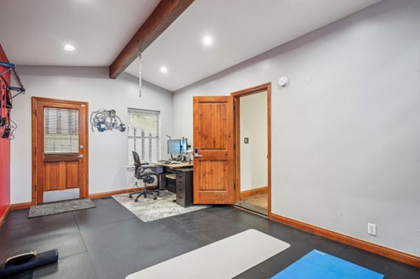 Fitness Equipment, Home Office, Interior, Recessed Lighting, Wooden Beams