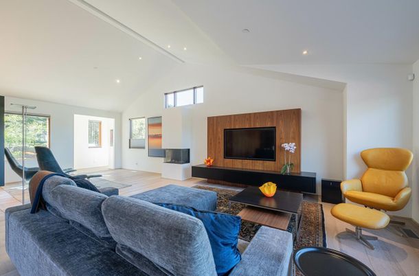 Dining room, Interior, Kitchen, Living room, Recessed Lighting, Wood Texture Flooring