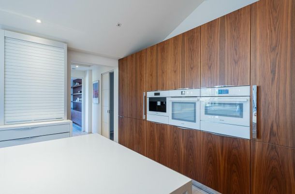 Dining room, Fireplace, Interior, Kitchen, Living room, Pendant Lights, Recessed Lighting, Wood Texture Flooring