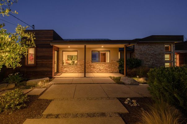 Attached, Exterior, Facade, Brick Facade, Modern