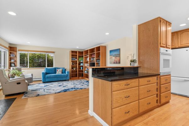 Interior, Kitchen, Living room, Recessed Lighting, Wood Texture Flooring