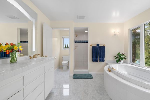 Bathroom, Dual Sink Vanities, Interior, Recessed Lighting, Tile Countertops