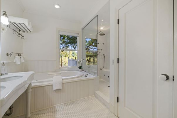 Bathroom, Dual Sink Vanities, Glass Shower, Interior, Recessed Lighting