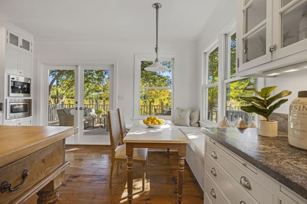 Dining room, Interior, Kitchen, Pendant Lights, Wood Texture Flooring
