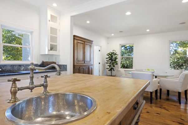 Dining room, Interior, Recessed Lighting, Wood Texture Flooring