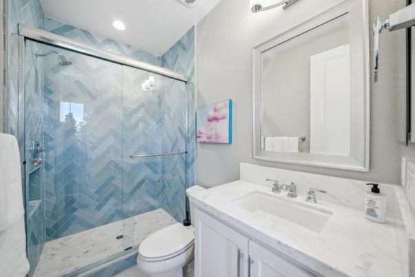 Bathroom, Glass Shower, Interior, Recessed Lighting