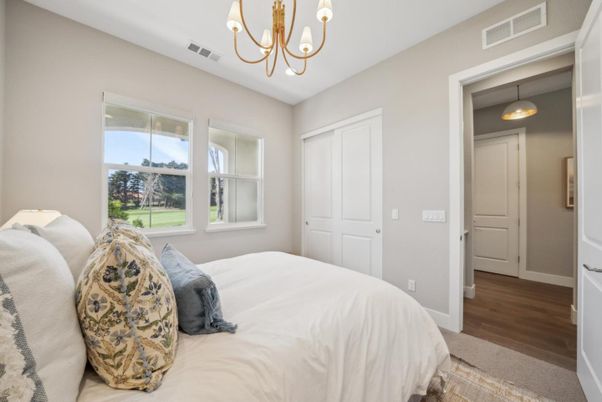 Bedroom, Chandelier, Interior, Wood Texture Flooring