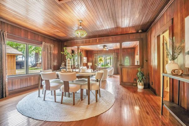 Dining room, Interior, Wooden Ceilings, Wood Texture Flooring, Wooden Walls