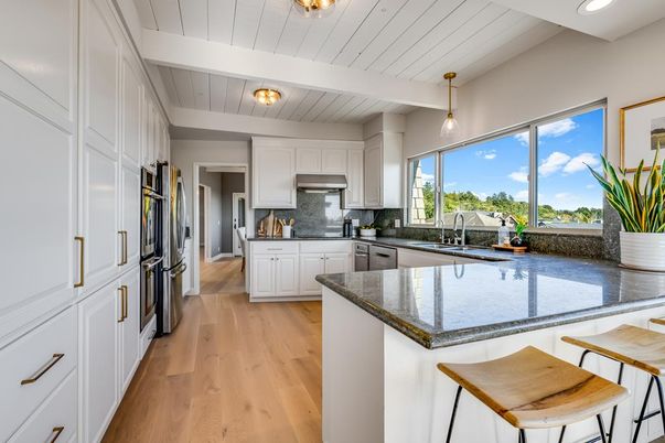 Interior, Kitchen, Pendant Lights, Stainless Steel Appliances, Wood Texture Flooring