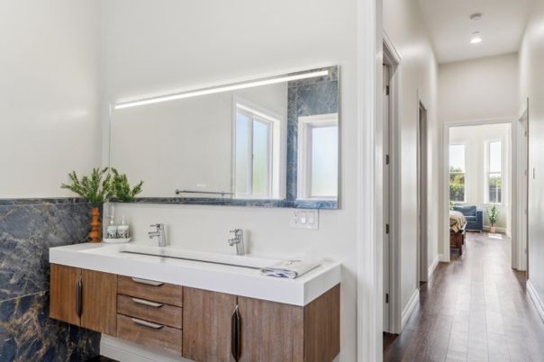 Bathroom, Interior, Recessed Lighting, Wood Texture Flooring