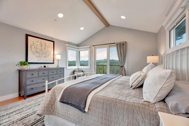 Bedroom, Interior, Recessed Lighting, Wooden Beams, Wood Texture Flooring