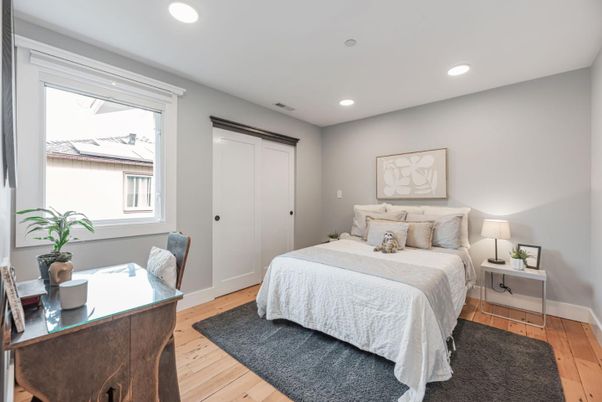 Bedroom, Interior, Recessed Lighting, Wood Texture Flooring