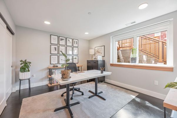 Home Office, Interior, Recessed Lighting, Wood Texture Flooring