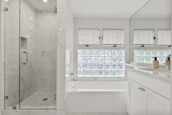 Bathroom, Glass Shower, Interior, Marble Walls, Recessed Lighting