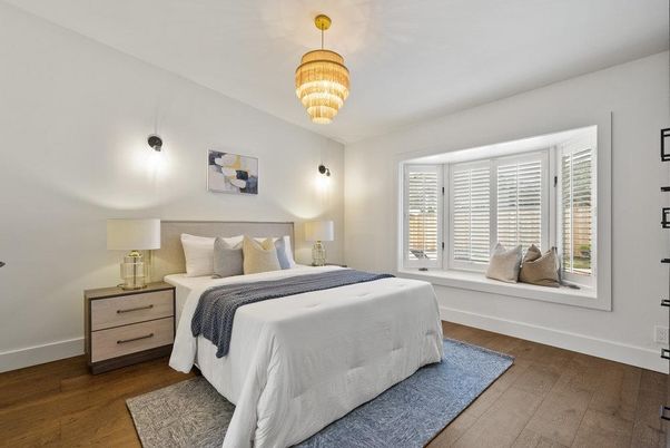 Bedroom, Chandelier, Interior, Wood Texture Flooring