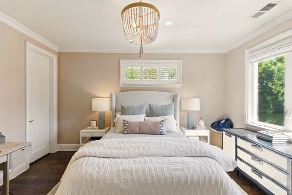 Bedroom, Chandelier, Interior, Wood Texture Flooring