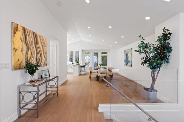 Dining room, Interior, Recessed Lighting, Wood Texture Flooring