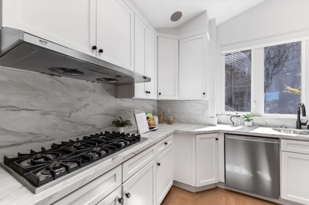 Interior, Kitchen, Marble Walls, Wood Texture Flooring