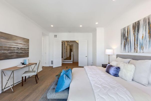 Bedroom, Home Office, Interior, Recessed Lighting, Wood Texture Flooring