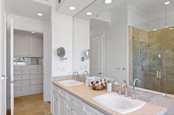 Bathroom, Dual Sink Vanities, Glass Shower, Interior, Recessed Lighting