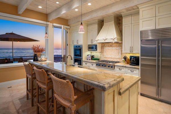 Interior, Kitchen, Pendant Lights, Recessed Lighting, Stainless Steel Appliances, Water, Wooden Ceilings