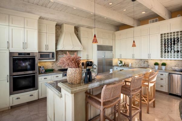 Interior, Kitchen, Pendant Lights, Recessed Lighting, Stainless Steel Appliances, Wooden Beams, Wooden Ceilings