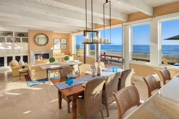 Dining room, Fireplace, Interior, Living room, Pendant Lights, Water