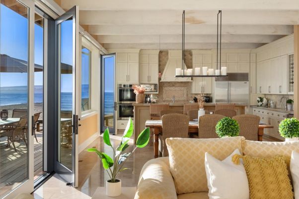 Dining room, Interior, Kitchen, Pendant Lights, Stainless Steel Appliances, Water